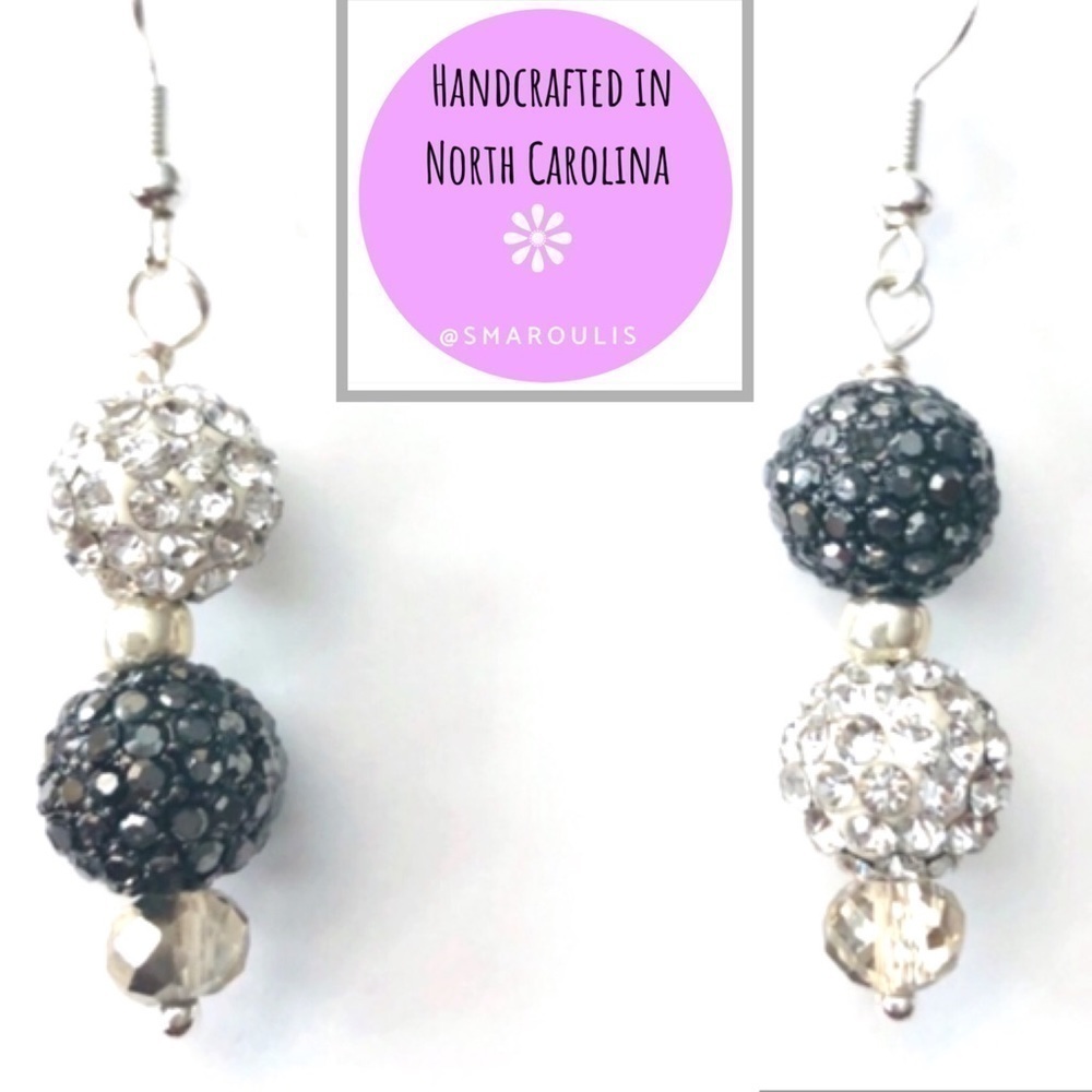 Sterling sterling earrings crystal black white & black DAZZLE balls stunning - Picture 6 of 8